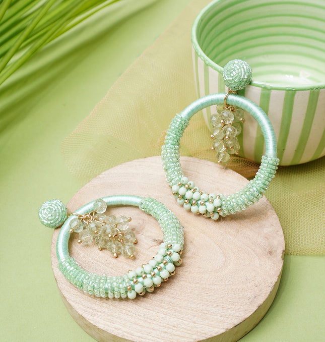 Green Beaded Bunch Hoops