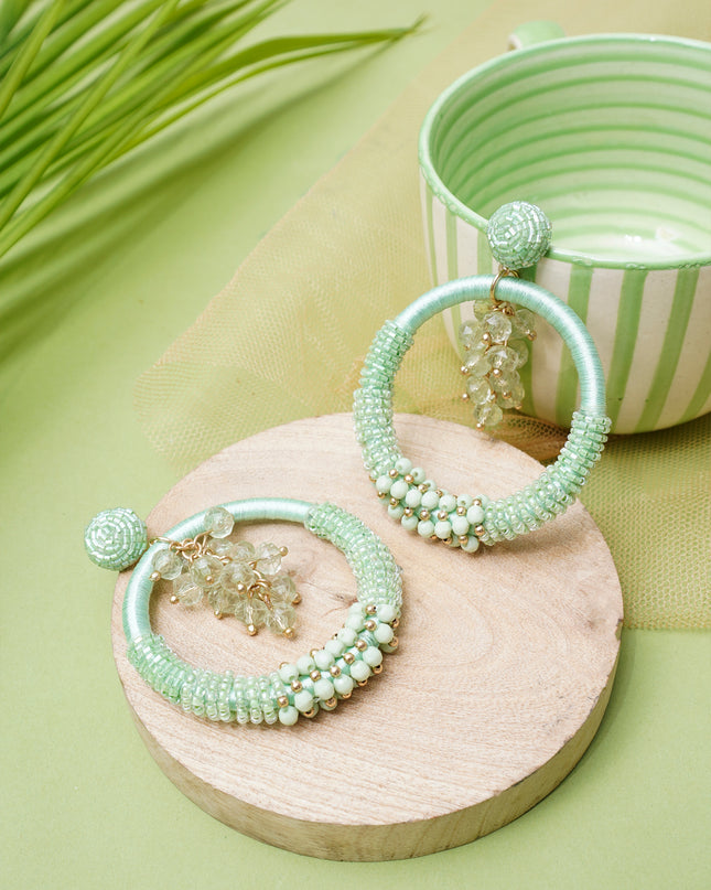 Green Beaded Bunch Hoops