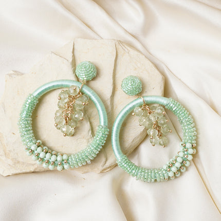 Green Beaded Bunch Hoops