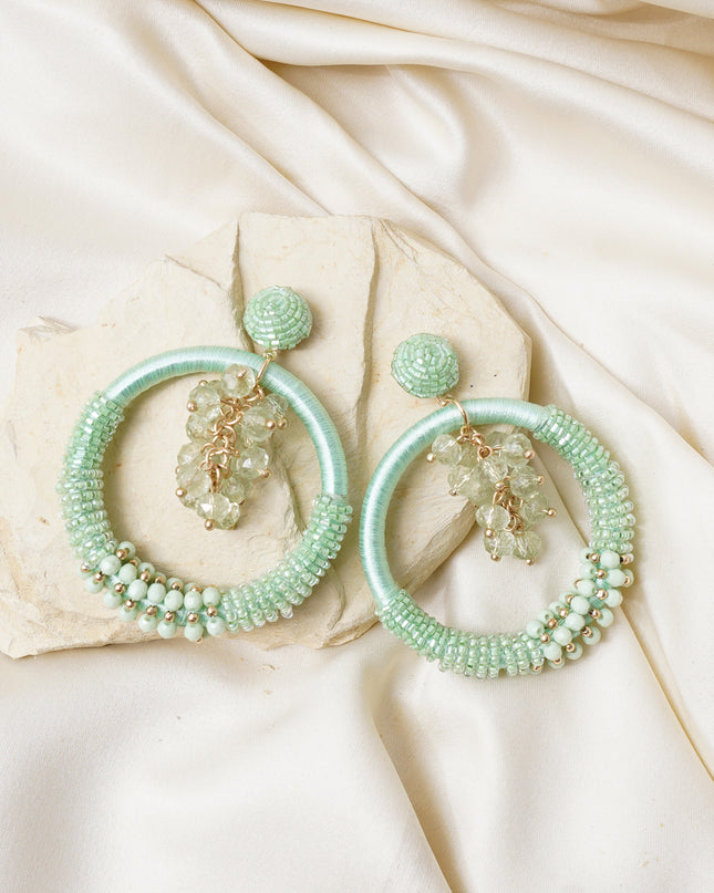 Green Beaded Bunch Hoops