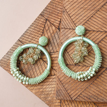 Green Beaded Bunch Hoops