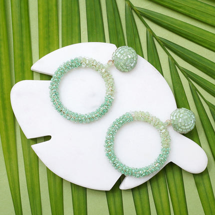 Green Mini Beaded Hoops