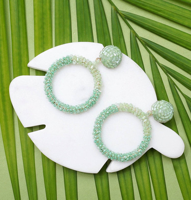 Green Mini Beaded Hoops - HASHTACK