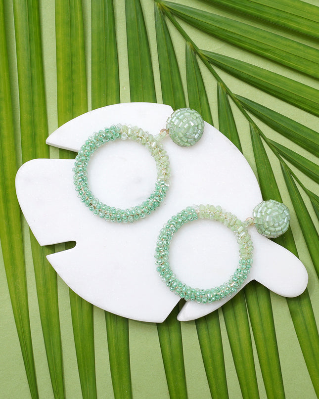 Green Mini Beaded Hoops