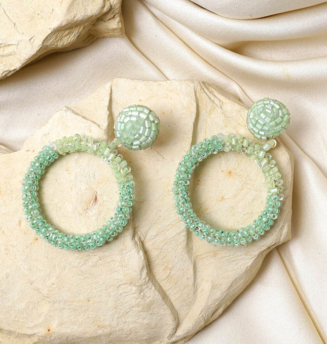 Green Mini Beaded Hoops - HASHTACK