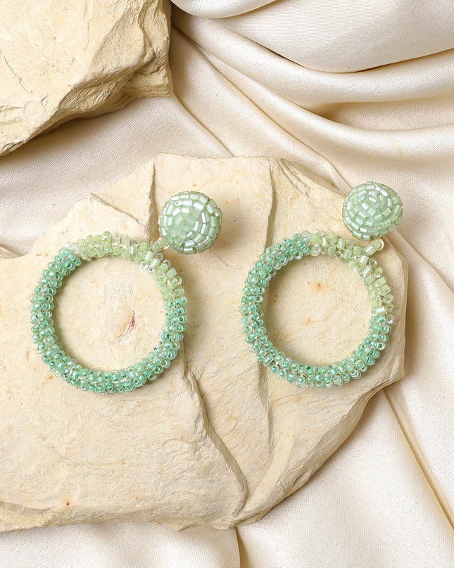 Green Mini Beaded Hoops