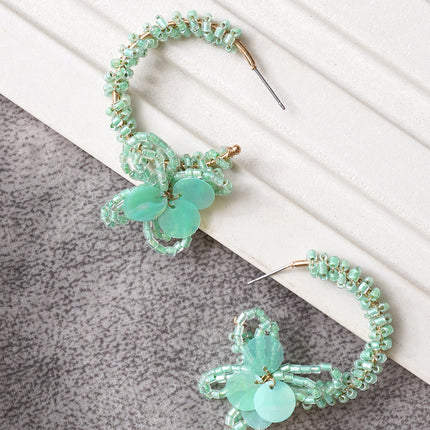 Mint Green Mini Beaded Flower Hoops