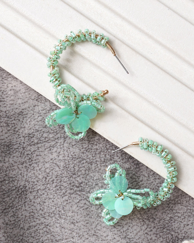 Mint Green Mini Beaded Flower Hoops