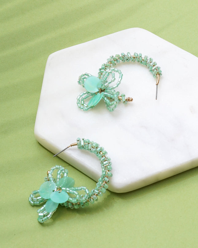 Mint Green Mini Beaded Flower Hoops