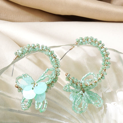 Mint Green Mini Beaded Flower Hoops