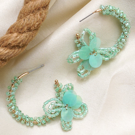 Mint Green Mini Beaded Flower Hoops