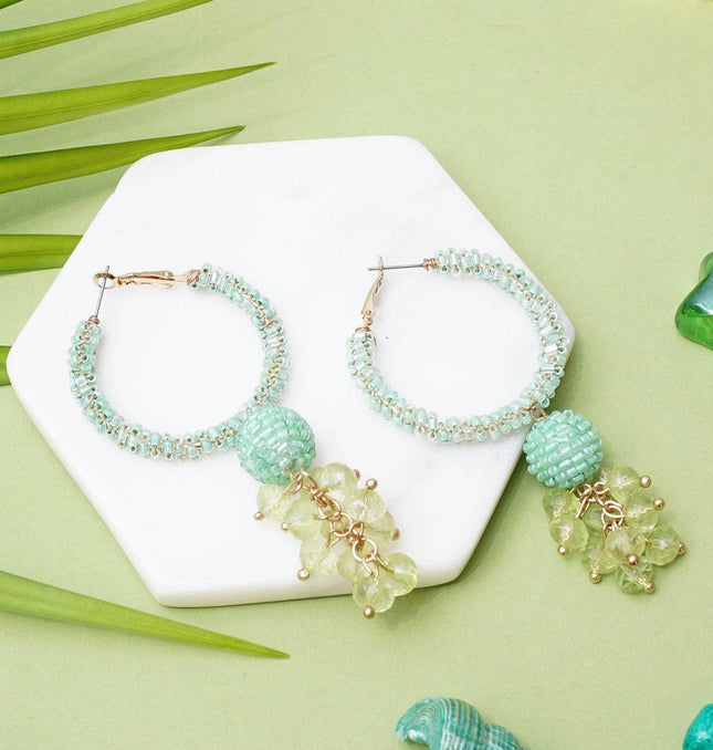 Green Beaded Hoops Earrings - HASHTACK