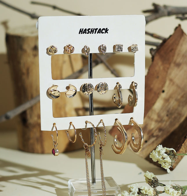 METAL EARRING SET SET OF 9 CHAIN SET