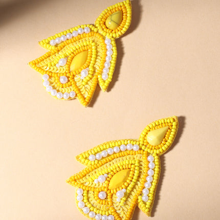 Yellow Pearl Leaf Earrings