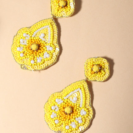 Yellow Beaded Flower Drop Earrings