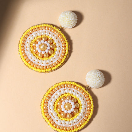 Yellow Beaded Sun Earrings