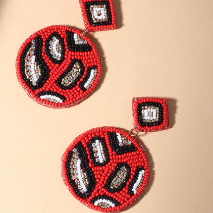 Red & White Beaded Camouflage Earrings