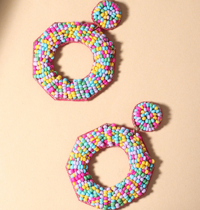 Multi Beaded Round Earrings