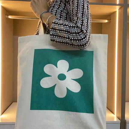 Flower Printed Canvas Tote Bag