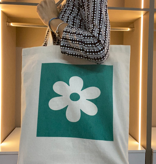 Flower Printed Canvas Tote Bag