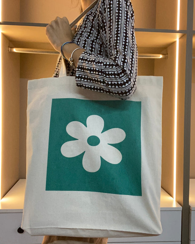 Flower Printed Canvas Tote Bag