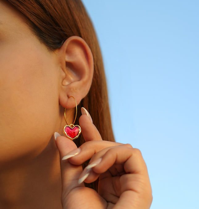 Sweet Heart Red Hoop Earrings