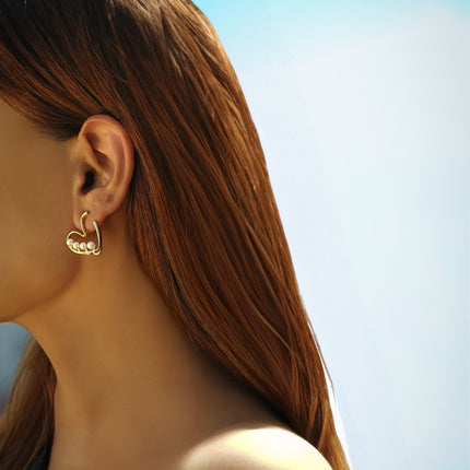 Golden Pearl Heart Earrings