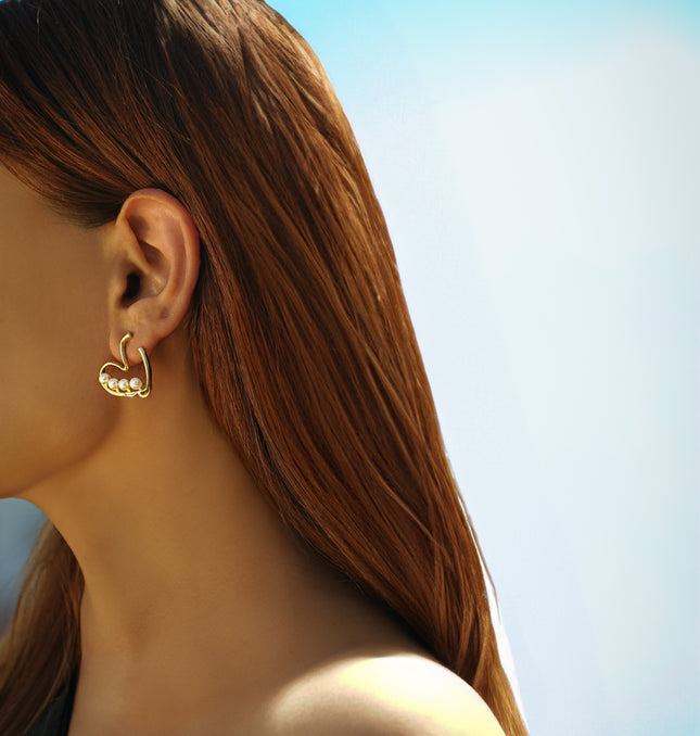 Golden Pearl Heart Earrings