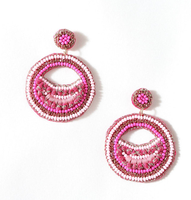 Multi Pink Beaded Drop Earrings - HASHTACK