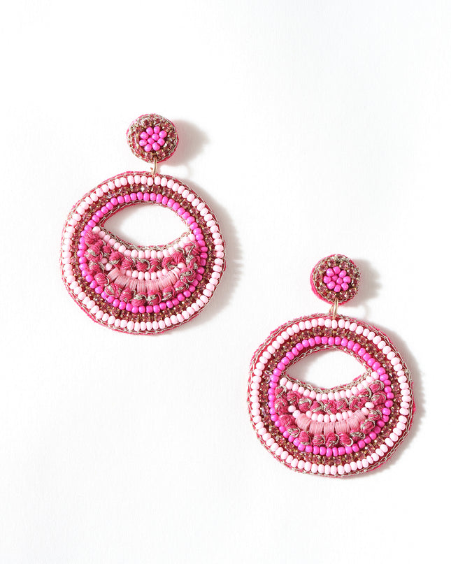 Multi Pink Beaded Drop Earrings