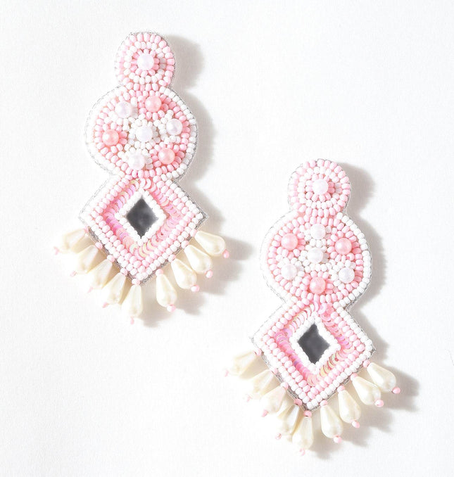 Blush Pink Pearl Drop Diamond Patra Earrings - HASHTACK