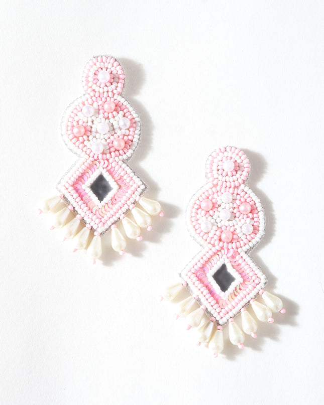 Blush Pink Pearl Drop Diamond Patra Earrings