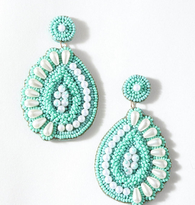 Green Pearl Drop Half Flower Earrings - HASHTACK