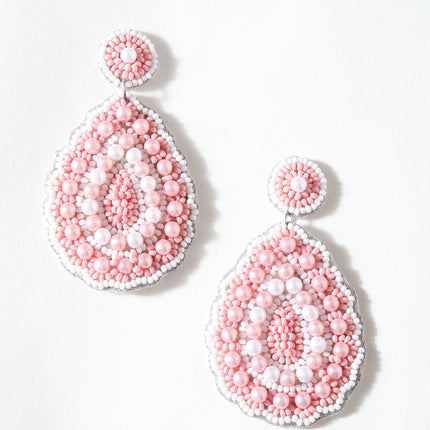 Blush Pink & White Pearl Drop Flower Earrings