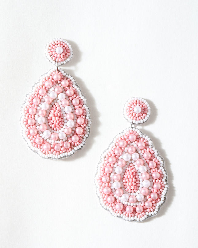 Blush Pink & White Pearl Drop Flower Earrings