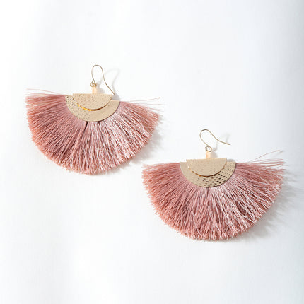 Golden Brown Half Moon Siikka Fringe Earrings