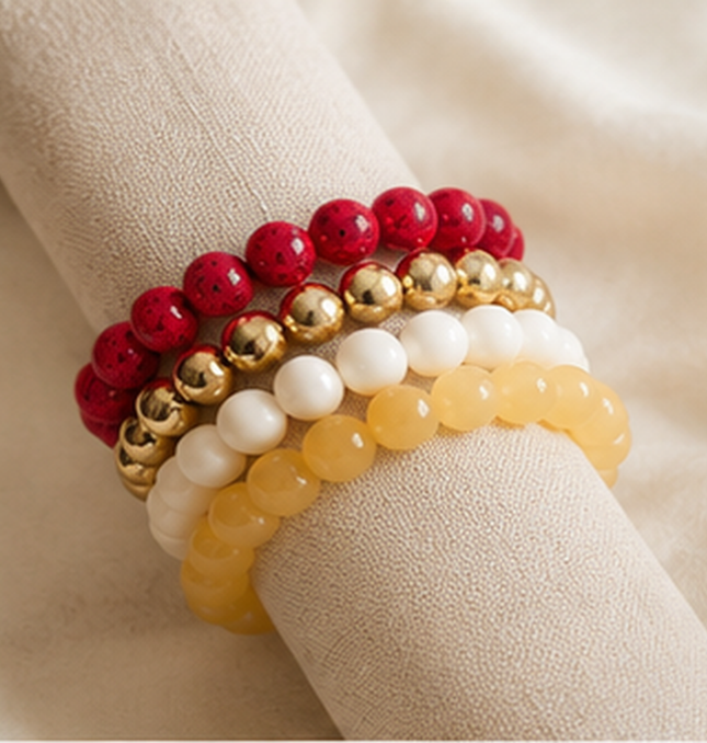 Stackable colourful beaded bracelet set - layered wrist stack for women