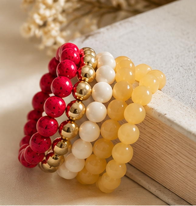 Sunset Glow Beaded Stretch Bracelet Set