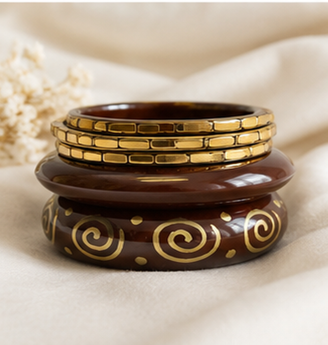 Maroon & Gold Spiral Statement Bangle Set