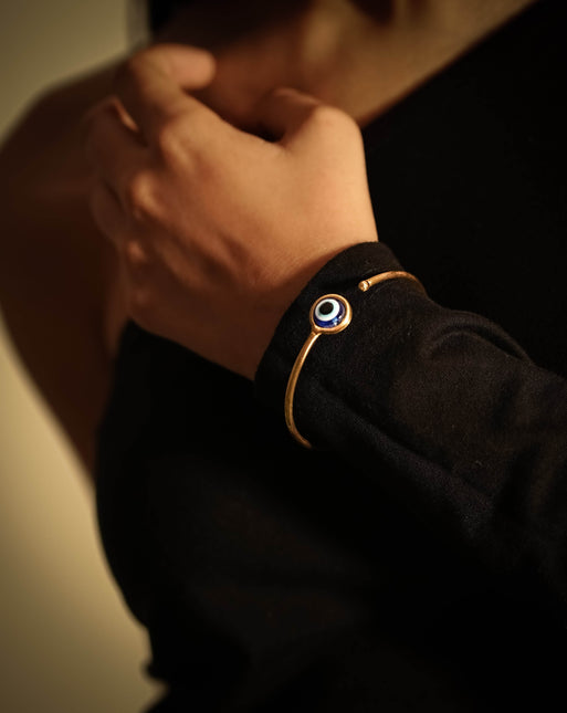 Evil Eye Aura Brass Adjustable Cuff - HASHTACK