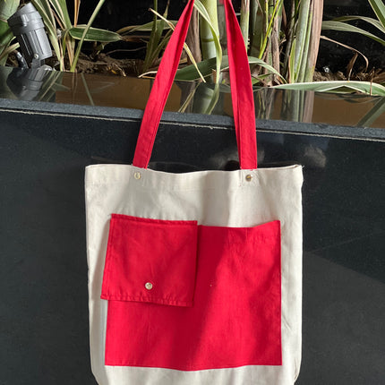 Red Dual Pocket Canvas Tote Bag