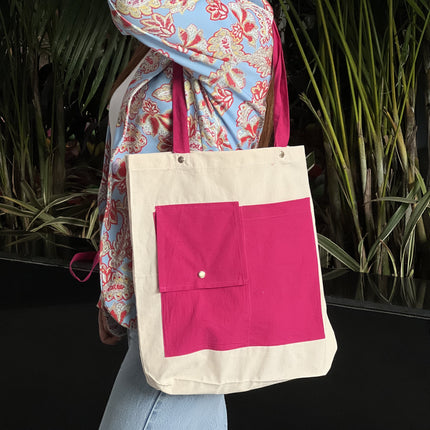 Pink Dual Pocket Canvas Tote Bag