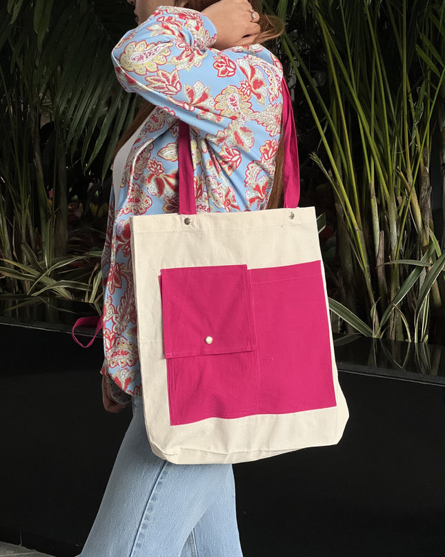 Pink Dual Pocket Canvas Tote Bag