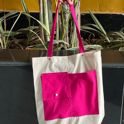 Pink Dual Pocket Canvas Tote Bag