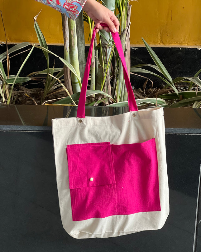 Pink Dual Pocket Canvas Tote Bag