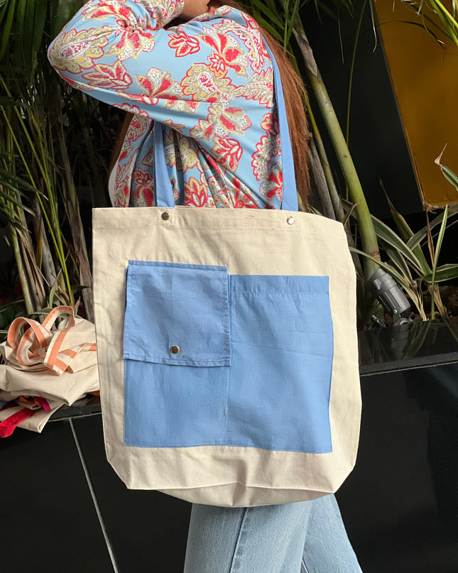 Blue Dual Pocket Canvas Tote Bag