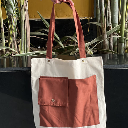 Brown Dual Pocket Canvas Tote Bag