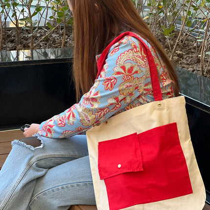 Red Dual Pocket Canvas Tote Bag