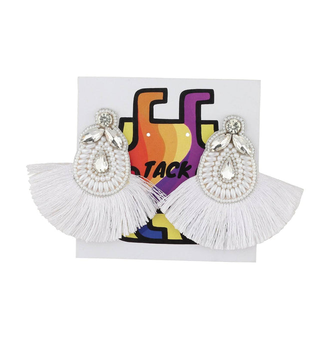 White Fan Fringe Stone Earrings - HASHTACK
