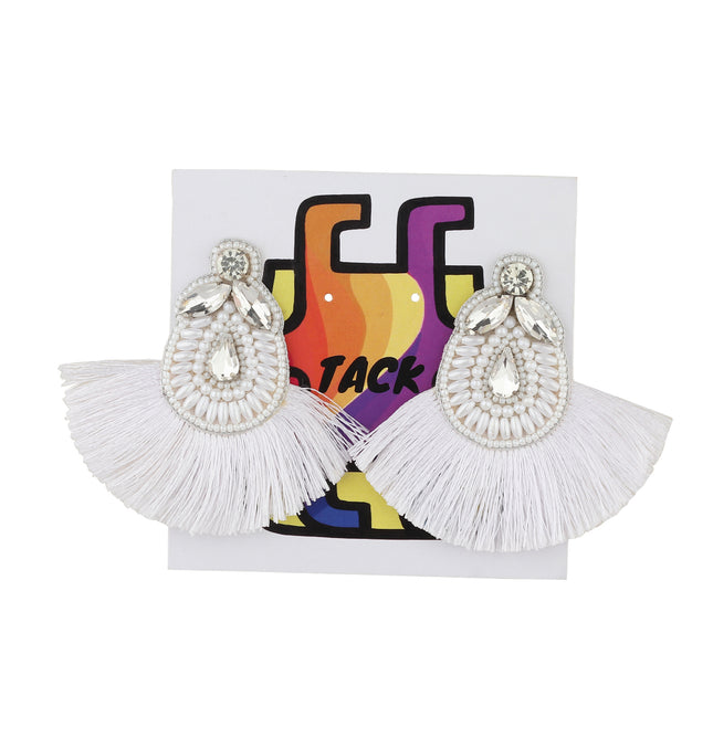 White Fan Fringe Stone Earrings